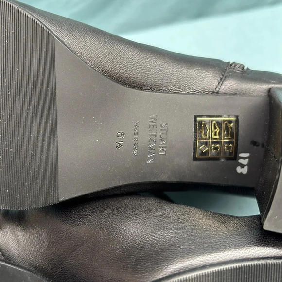 NWOT - Stuart Weitzman Tieback 75 POINTY Block Bootie BLACK LEATHER 6.5B Women - Picture 7 of 9